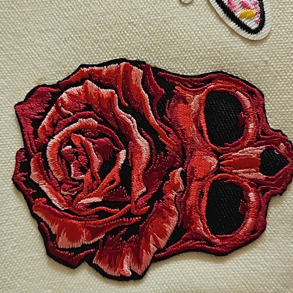Hand Crafted embroidered bag red skull multicolored butterflies red rose rustic - Picture 7 of 17